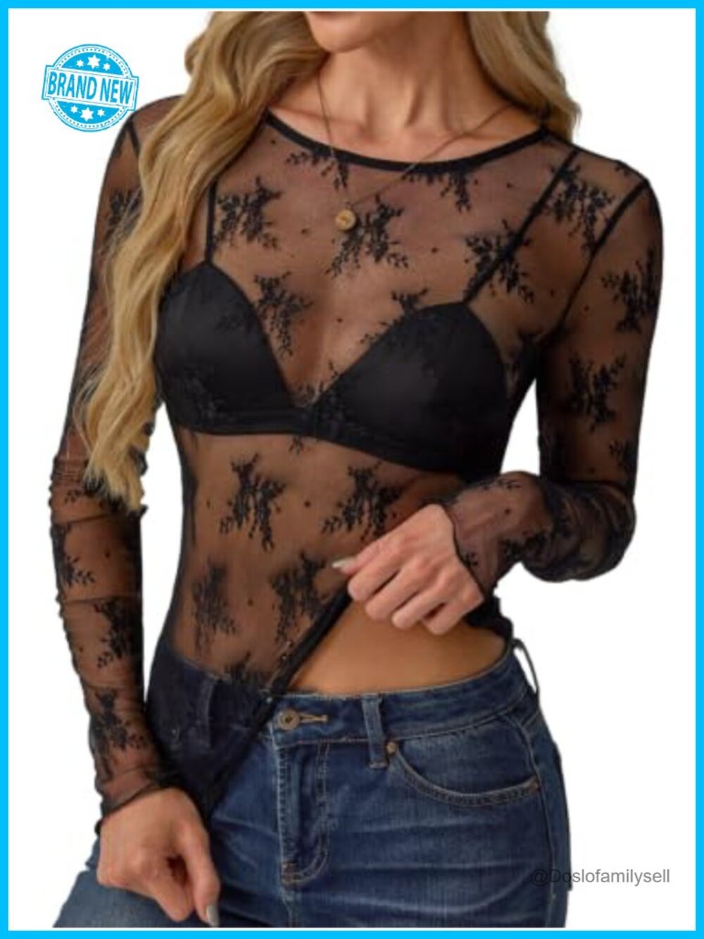 Lace Mesh Long Sleeve See Through Blouse for Women Club Night Out